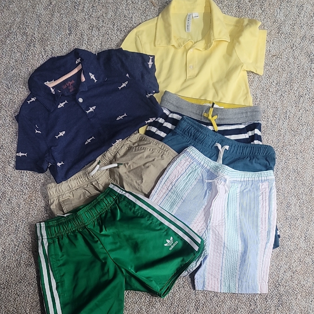 Janie And Jack Yellow Polo And Striped Shorts Adidas Cat & Jack BUNDLE